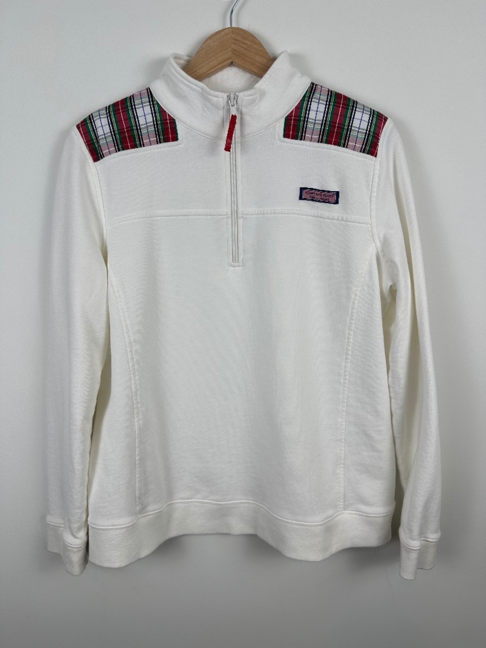 Vineyard Vines Shep Shirt White Holiday Tartan Plaid Quarter Zip L
